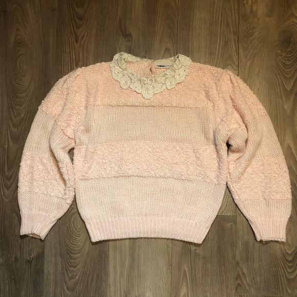 Vintage Pink Knit Lace Collar Sweater - Picture 11 of 17